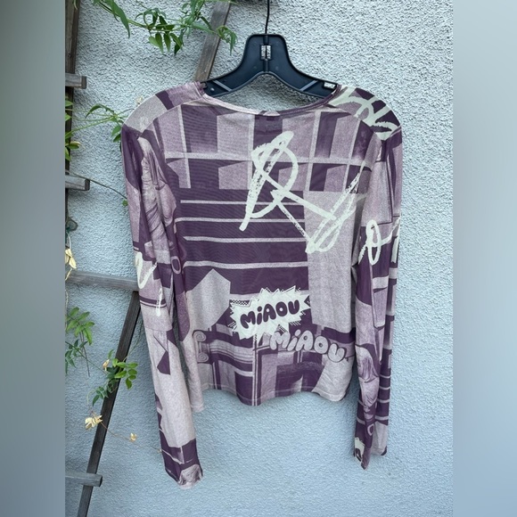 Miaou Long Sleeve Graphic Print Mesh T Shirt - Picture 3 of 4